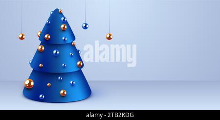 Geometrischer abstrakter Weihnachtsbaum. Frohe Weihnachten und ein glückliches neues Jahr Banner. Vektorgrafik Stock Vektor