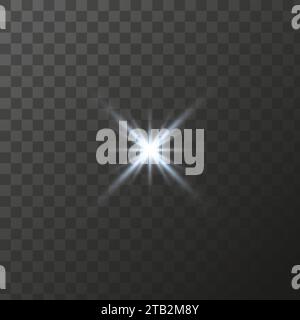 Helle Sterne, Blendlichteffekte, glänzende Leuchtelemente auf transparentem Hintergrund. Vektor isoliert Spezialeffekte Stock Vektor