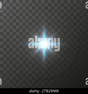 Helle Sterne, Blendlichteffekte, glänzende Leuchtelemente auf transparentem Hintergrund. Vektor isoliert Spezialeffekte Stock Vektor