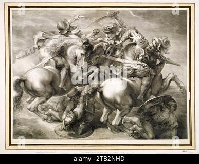 Die Schlacht der vier Reiter (Schlacht von Anghiari), Stich von Gérard Edelinck nach Leonardo da Vinci, 1657-1666 Stockfoto