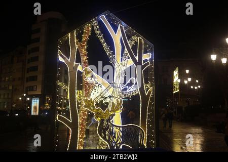 Oviedo, Asturien, Spanien. Dezember 2023. Oviedo, Spanien, 02. Dezember 2023: Ein Bild mit beleuchteten Tieren während der Weihnachtsbeleuchtung und des Weihnachtsmarktes am 02. Dezember 2023 in Oviedo, Spanien. (Kreditbild: © Alberto Brevers/Pacific Press via ZUMA Press Wire) NUR REDAKTIONELLE VERWENDUNG! Nicht für kommerzielle ZWECKE! Stockfoto