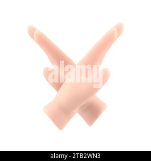 Geste gekreuzte Hände. Armkreuzende Abstoßungsausdrücke. Negatives Symbol. Stoppschild. Nein sagen Verteidigung oder Einschränkung. Flache 3D-Illustration. Stockfoto