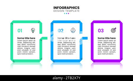 Infografik-Vorlage mit Symbolen und 3 Optionen oder Schritten. Origami-Banner. Kann für Workflow-Layout, Diagramm und Webdesign verwendet werden. Vektorabbildung Stock Vektor