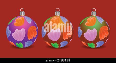 Set mit glänzenden Weihnachtskugeln. Exklusives Konzept, handgezeichnete und hochgradig gerenderte Arbeiten für das kommende Weihnachten. Stock Vektor