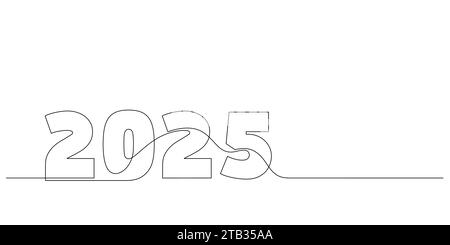 Durchgehende Linienzeichnung mit 2025 Nummern Design Logo Minimalismus Konzept Feier Stock Vektor