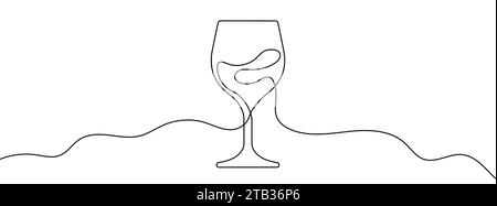 Durchgehende Linienzeichnung von Weinglas. Hintergrund einer Zeichnung mit einer Linie. Vektorabbildung. Einzeiliges Weinglas-Symbol. Stock Vektor