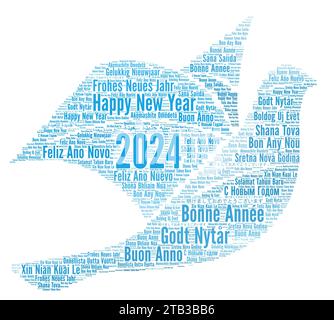 Happy New Year 2024 Wortwolke in verschiedenen Sprachen Stockfoto