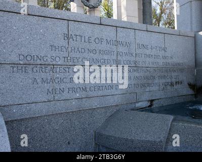 Das World war 2 Memorial, Washington DC für alle Soldaten und diejenigen, die während des Zweiten Weltkriegs in allen Theatern starben, repräsentiert Soldaten aus jedem Staat Stockfoto