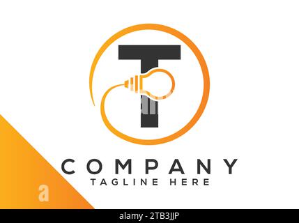 Letter T elektrische Glühlampe Design Vektor Vorlage. Logo-Symbole für Industrie und Technologie Stock Vektor