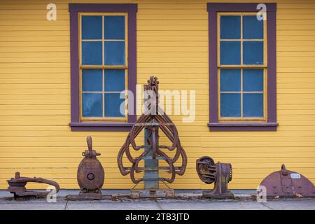 Mill City, Oregon, USA - 22. Oktober 2023: Nahaufnahme der Außenseite des Museumsgebäudes. Stockfoto