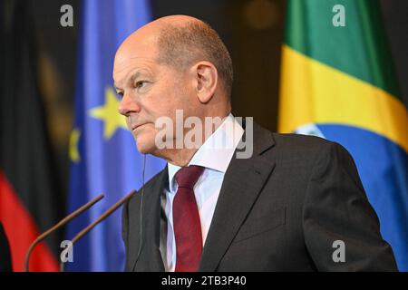 Berlin, Deutschland 04. Dezember 2023: 2. Deutsch-Brasilianische Regierungskonsultationen - 04.12.2023 im Bild: Bundeskanzler Olaf Scholz SPD *** Berlin, Deutschland 04 Dezember 2023 2 deutsch-brasilianische Regierungskonsultationen 04 12 2023 im Bild Bundeskanzler Olaf Scholz SPD Copyright: XFotostandx/xReuhlx Credit: Imago/Alamy Live News Stockfoto