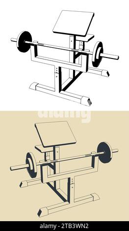 Stilisierte Vektorillustrationen der Prediger-Curl-Maschine Stock Vektor