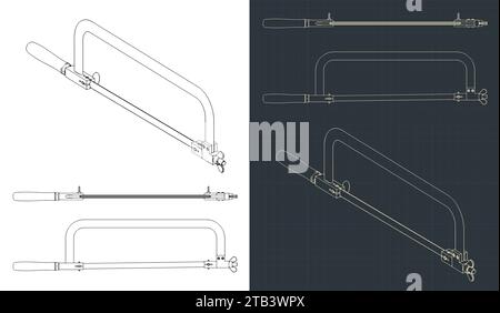Stilisierte Vektorillustrationen von Bauplänen der Bügelsäge Stock Vektor