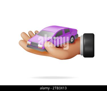 3D Lila Auto Oldtimer Modell in der Hand Stock Vektor