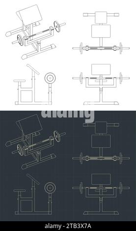 Stilisierte Vektorillustration von Blaupausen der Prediger-Curl-Maschine Stock Vektor