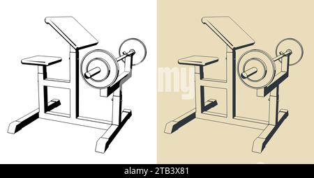 Stilisierte Vektorillustrationen der Prediger-Curl-Maschine Stock Vektor