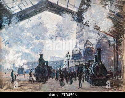 London, Großbritannien - 19. Mai 2023: The Gare St-Lazare von Claude Monet. Dieses Gemälde ist eines von einem Dutzend Ansichten des Gare Saint-Lazare, das Monet in EA malte Stockfoto