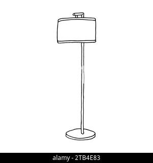 Illustration Stehlampen und Nachttischlampen. Handgezeichnete Silhouetten moderner Lampenschirme und Glühbirnen. Schwarze einfache Vektorgrafik. Gemütlich Stock Vektor