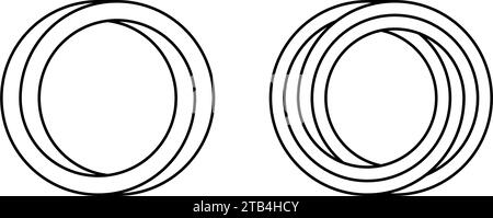 Festlegen von Kreisformen nicht möglich. Optische Liniensymbole. mobius-Streifen umreißen. Objekte mit Endlosschleife. Abstrakte unwirkliche geometrische Formen. Lineare Puzzle-Design-Elemente für Logo, Symbol, Etikett, Tag. Vektorzeichen Stock Vektor