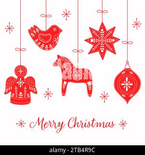 Frohe Weihnachtskarte mit skandinavischem Dekor Stock Vektor