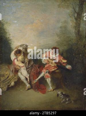 Jean-Antoine Watteau - La Surprise. Stockfoto