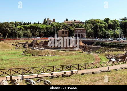 Panoramablicke des Circus Maximus (Circo Massimo) in Rom, Provinz Latium, Italien. Stockfoto