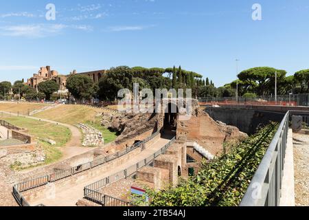 Panoramablicke des Circus Maximus (Circo Massimo) in Rom, Provinz Latium, Italien. Stockfoto