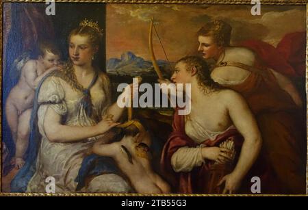 Venus Blindfold Cupid, von Tiziano Vecellio, um 1565, Stockfoto