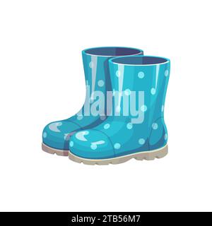 Cartoon Gummistiefel, isolierter Vektor zuverlässig, wasserdichtes Paar für nasse Abenteuer und Gartenarbeiten. Stylische, strapazierfähige und bequeme Fußausrüstung für Outdoor-Escapaden und hält die Füße bei Regen trocken Stock Vektor