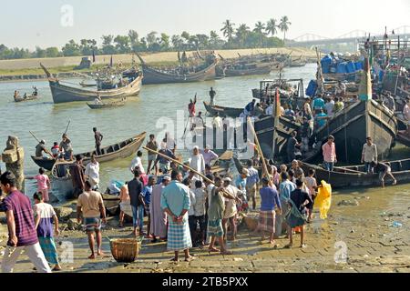 Peking, China. Dezember 2023. Dieses Foto vom 1. Dezember 2023 zeigt einen Fischmarkt in Cox's Bazar, Bangladesch. Der als Fischerhafen bekannte Bezirk Cox's Bazar von Bangladesch verfügt über eine der größten Anlandeplätze für Meeresfische des Landes. Quelle: Xinhua/Alamy Live News Stockfoto