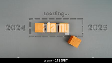 2024 bis 2025 Ladebalken. Frohes Neues Jahr 2025. Ladebalken Ende des Jahres Stockfoto