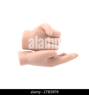 HILFE BEI der Geste ASL. Handgeste, Handfläche und Faust. Nonverbale Kommunikation. Sprachgesten. Flache 3D-Illustration. Handsymbol.3D-Rendering auf weiß Stockfoto
