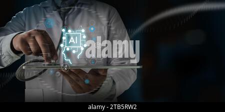 Medizintechnik Arzt, medizinisches Gesundheitsnetzwerk in Krankenhaustechnik KI, Innovation, Medizin Stockfoto
