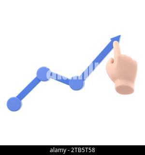 Steigern Sie den Umsatz. Diagramm nach oben. Geschäftsmann hebt Hand Finanzchart. Flache 3D-Illustration. Verbessern Sie das Rendering von Profit.3D auf weißem Hintergrund. Stockfoto