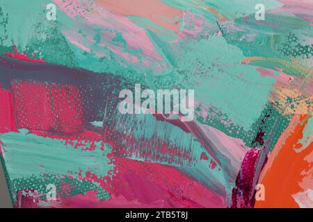 Mehrfarbige Texturmalerei. Abstrakter Kunsthintergrund. Öl auf Leinwand. Grobe Pinselstriche. Stockfoto