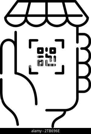 Verwenden des qr-Codes für den Zugriff auf die Online-Shopping-App. Pixelperfekter, bearbeitbarer Kontur Stock Vektor
