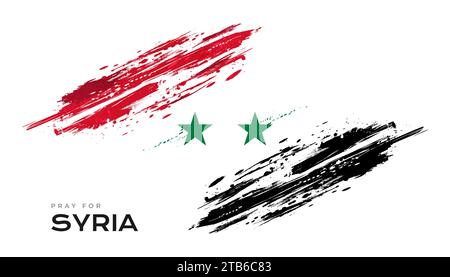 Syrische Flagge mit Pinseleffekt mit „Beten für Syrien“-Text Stock Vektor