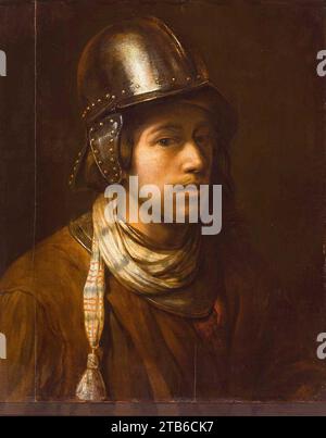 Wallerant Vaillant (attr) Portrait eines jungen Mannes mit Helm. Stockfoto