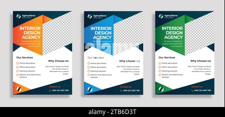 Interior Design Portfolio, Immobilien Flyer, Corporate Real Estate Template, Einzigartiges Flyer Design, Vektor Flyer, Print Ready Template Stock Vektor