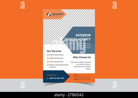 Interior Design Portfolio, Immobilien Flyer, Corporate Real Estate Template, Einzigartiges Flyer Design, Vektor Flyer, Print Ready Template Stock Vektor