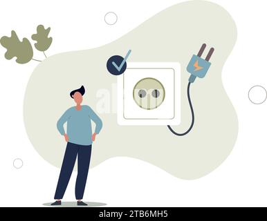 Ökostrom concept.characters zeigt Vorteile eines nachhaltigen Wirtschaftswachstums mit erneuerbaren Energiequellen.man neben der Steckdose Stock Vektor
