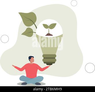 Ökostrom concept.characters, der Vorteile eines nachhaltigen Wirtschaftswachstums durch erneuerbare Energiequellen zeigt.man mit einer Glühbirne Stock Vektor