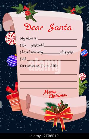 Vorlage Weihnachtsbrief an den Weihnachtsmann Stock Vektor