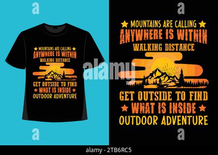 Wandern T-Shirt Design, Vintage Berg Schriftzug, Abenteuer T-Shirts, grafisches Vektorelement, Wanderer Typografie Stock Vektor