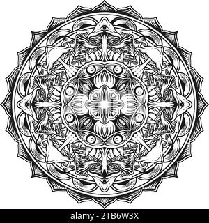 Pilz Mandala Natur skurrile geometrische Harmonie Umriss Vektor Illustrationen für Ihre Arbeit Logo, Merchandise T-Shirt, Aufkleber und Label Designs, Stock Vektor