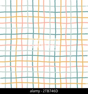 Gingham-Karo-Vektormuster Mit Kritzeleien. Vertikale und horizontale, von Hand gezeichnete, kreuzende Streifen. Geometrischer Hintergrund mit Schachzug. Cottagecore Stock Vektor