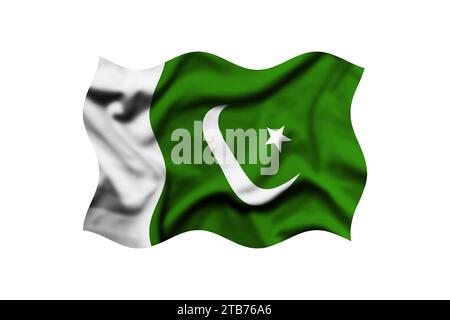 Die Flagge PAKISTANS auf einem transparenten Hintergrund schwenken. 3D-Rendering. Beschneidungspfad Enthalten Stockfoto