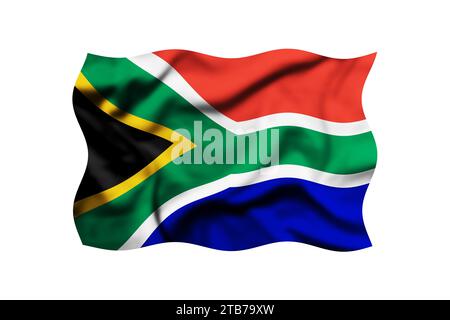 Flagge von Südafrika winkt im Wind isoliert auf einem transparenten Hintergrund, Schnittpfad inbegriffen Stockfoto