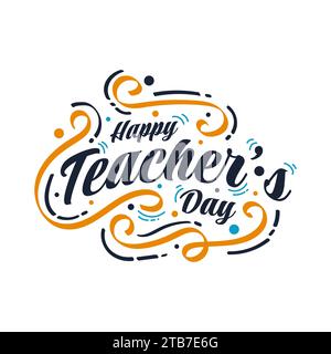 „Happy Teachers Day“-Schriftzug im Doodle-Stil. Typografie für den Lehrertag, kann für Karten, Poster und Drucken verwendet werden Stock Vektor