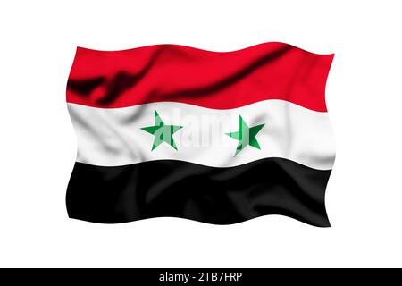 Die Flagge Syriens, die auf einem transparenten Hintergrund im Wind winkt, ist isoliert. Beschneidungspfad enthalten Stockfoto